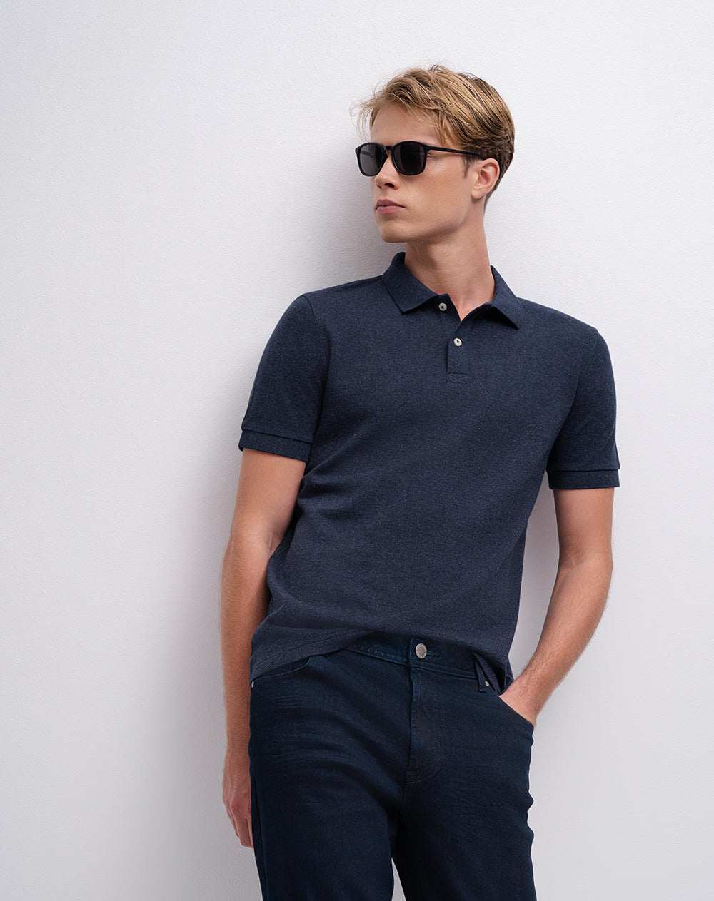 Polo regular algodón azul hombre
