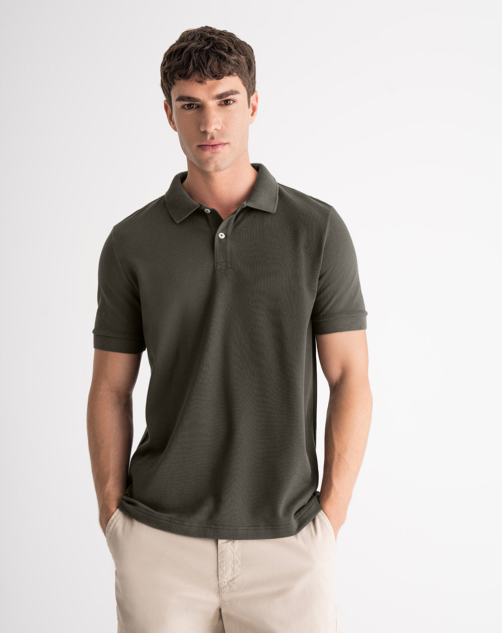 Polo regular algodón verde hombre