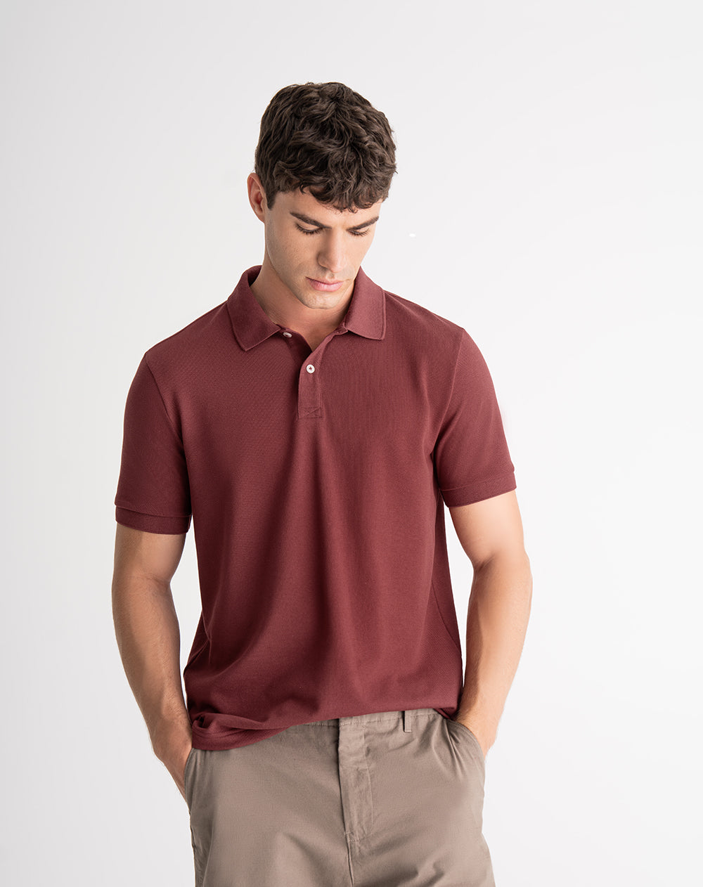 Polo regular algodón vinotinto hombre