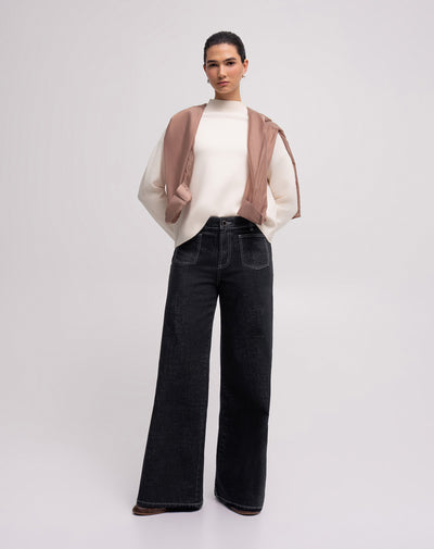 Jean wide leg fit tiro alto denim negro