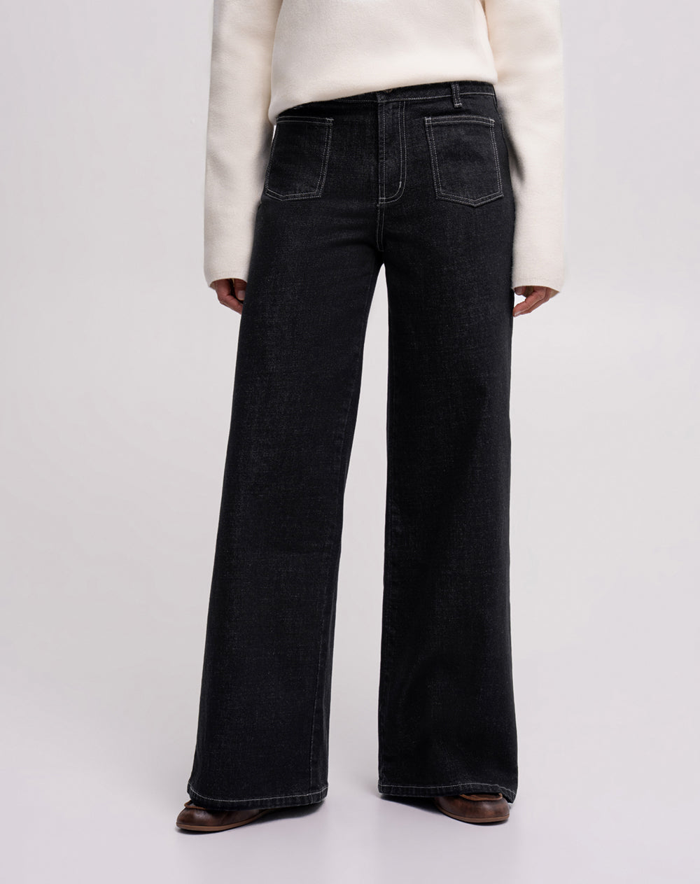 Jean wide leg fit tiro alto denim negro