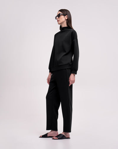 Pantalón confort recto tiro medio tacto suave negro mujer