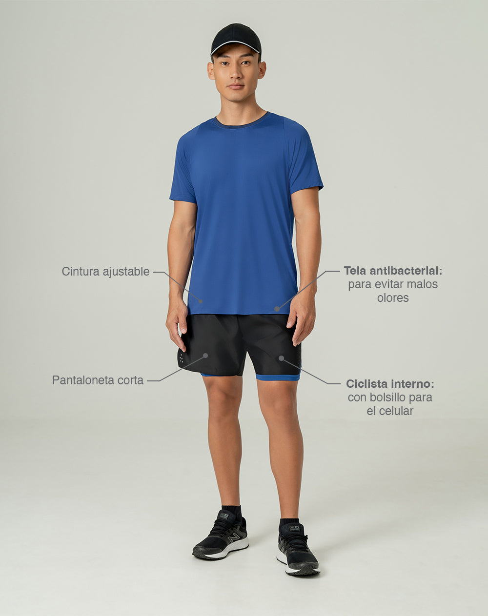 Pantaloneta deportiva ciclista interno negra para hombre