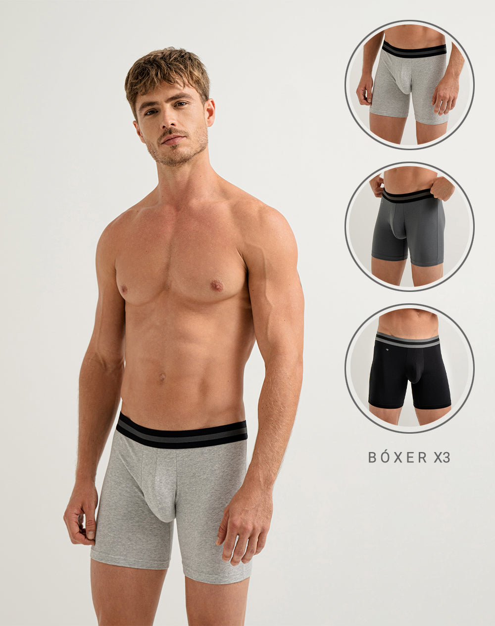 Boxér medio ajustado x3unds surtidos