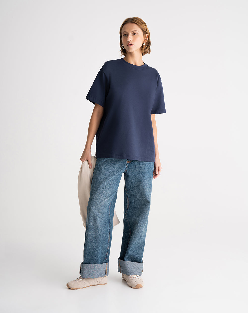 Camiseta oversize algodón azul mujer