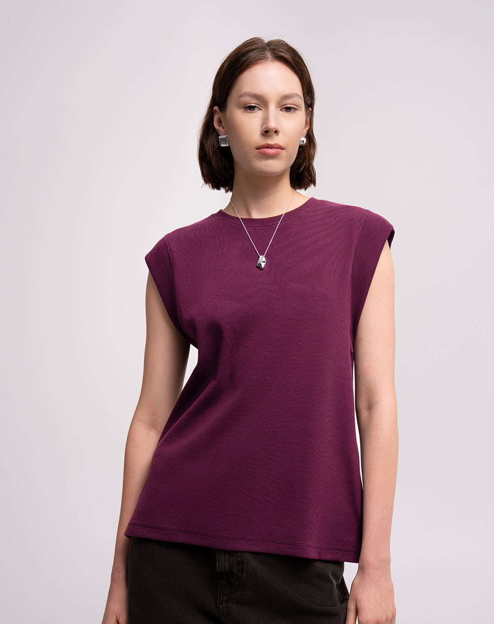 Camiseta slim tejido de punto vinotinto mujer