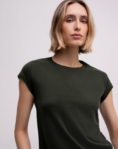 Camiseta slim algodón verde mujer