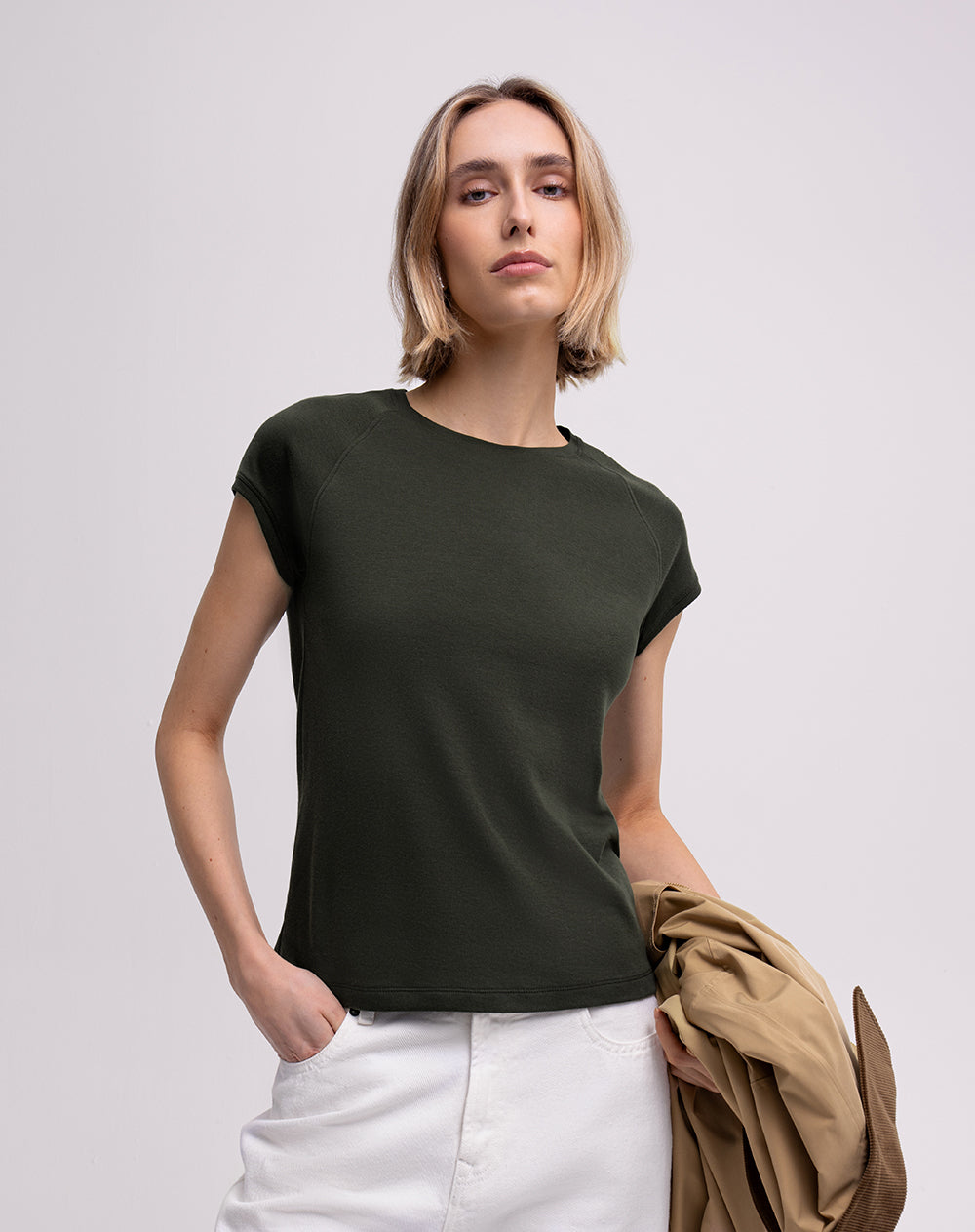 Camiseta slim algodón verde mujer
