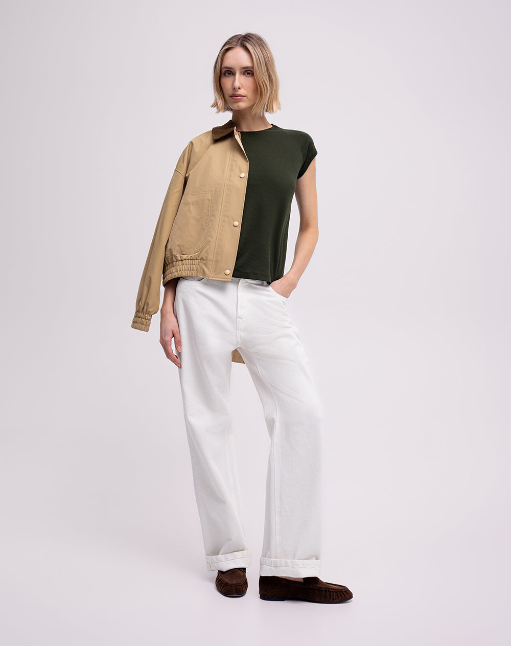 Camiseta slim algodón verde mujer