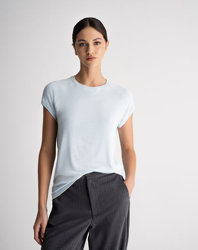 Camiseta semi ajustada tacto suave azul mujer