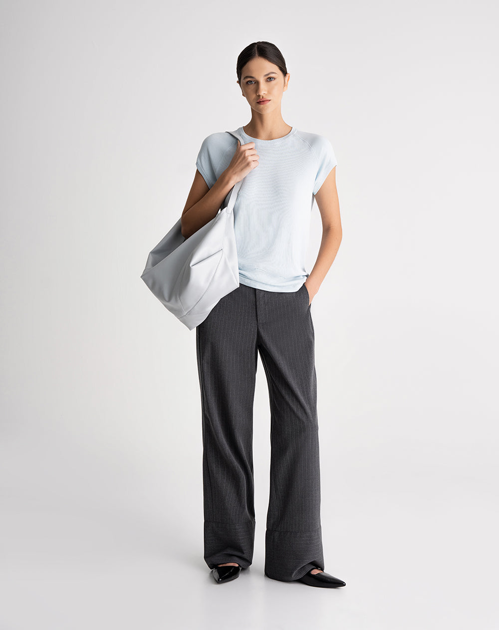 Camiseta semi ajustada tacto suave azul mujer