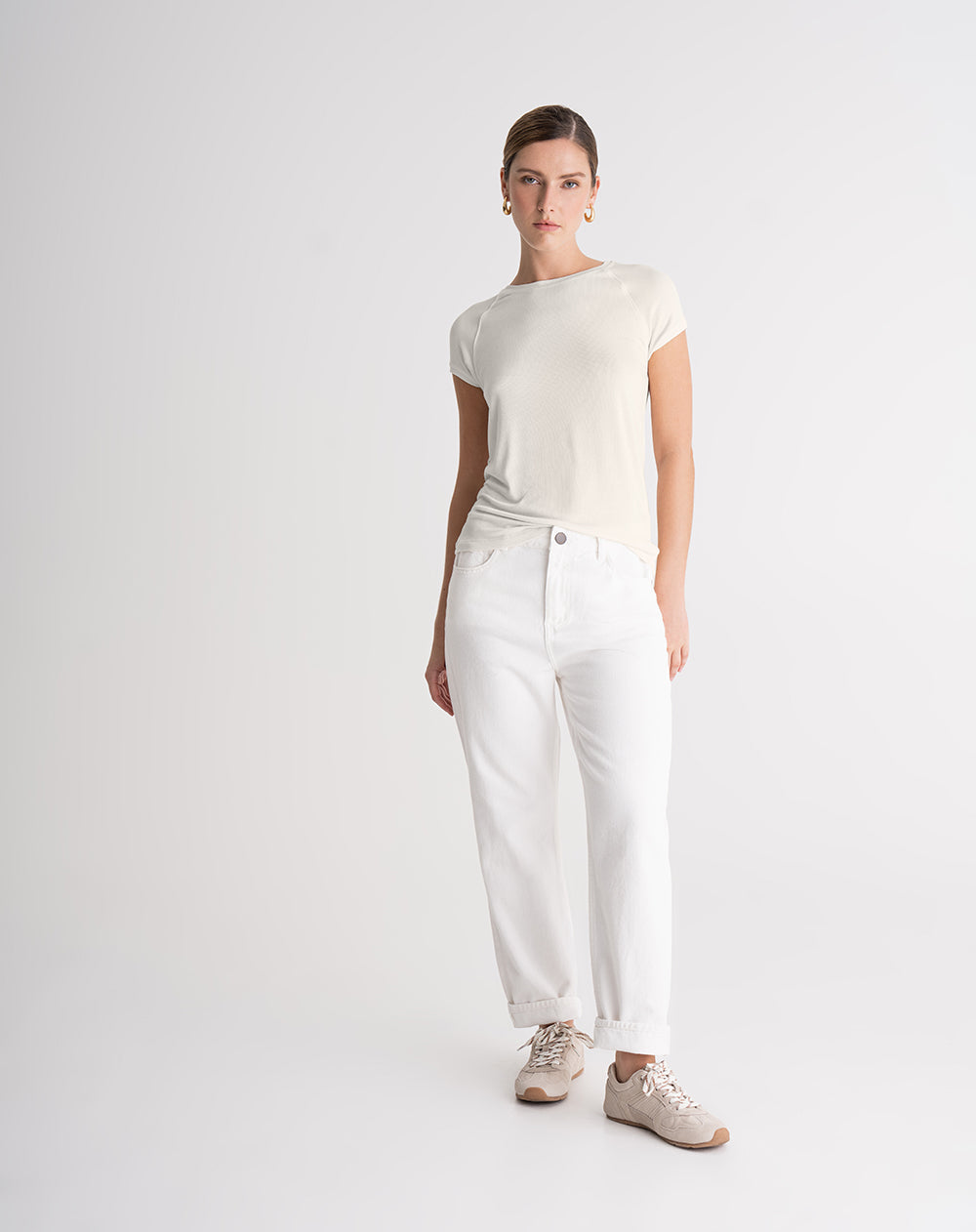 Camiseta semi ajustada tacto suave vainilla mujer