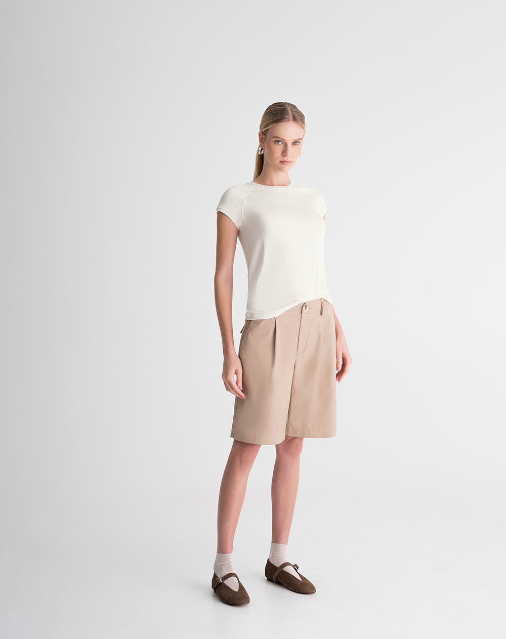 Camiseta semi ajustada tacto suave vainilla mujer