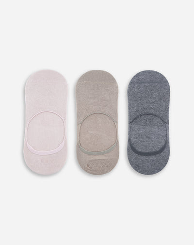 Medias mujer baletas antideslizante en talón pack x3unds surtidas