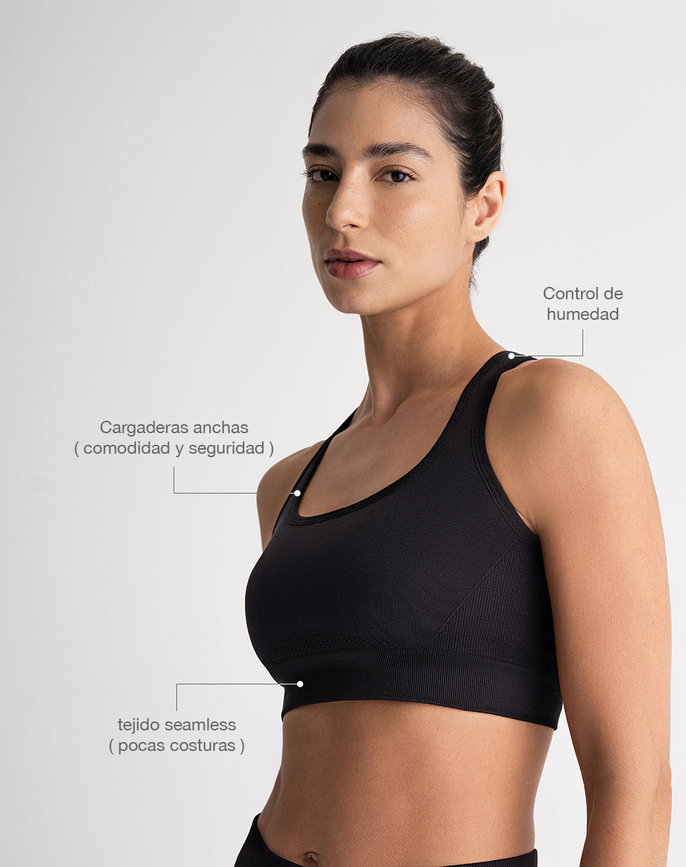 Top deportivo soporte alto seamless control humedad negro