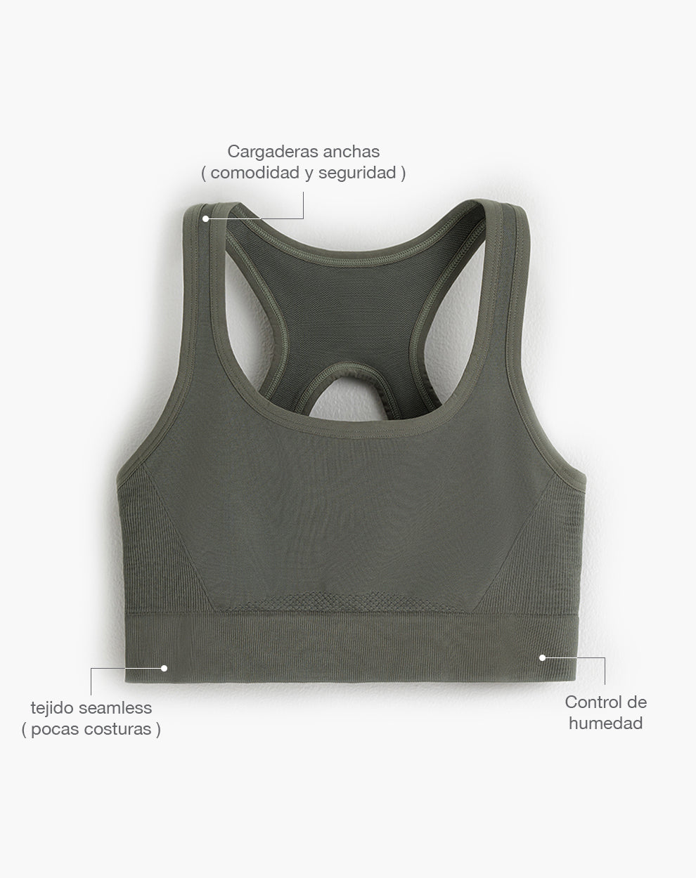 Top deportivo soporte alto seamless control humedad verde
