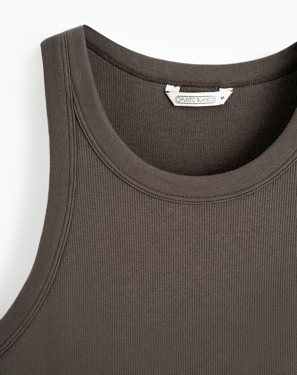 Camiseta esqueleto regular rib algodón café mujer