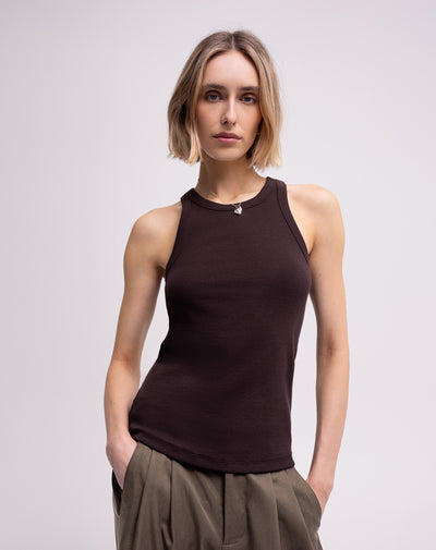Camiseta esqueleto regular rib algodón vinotinto mujer
