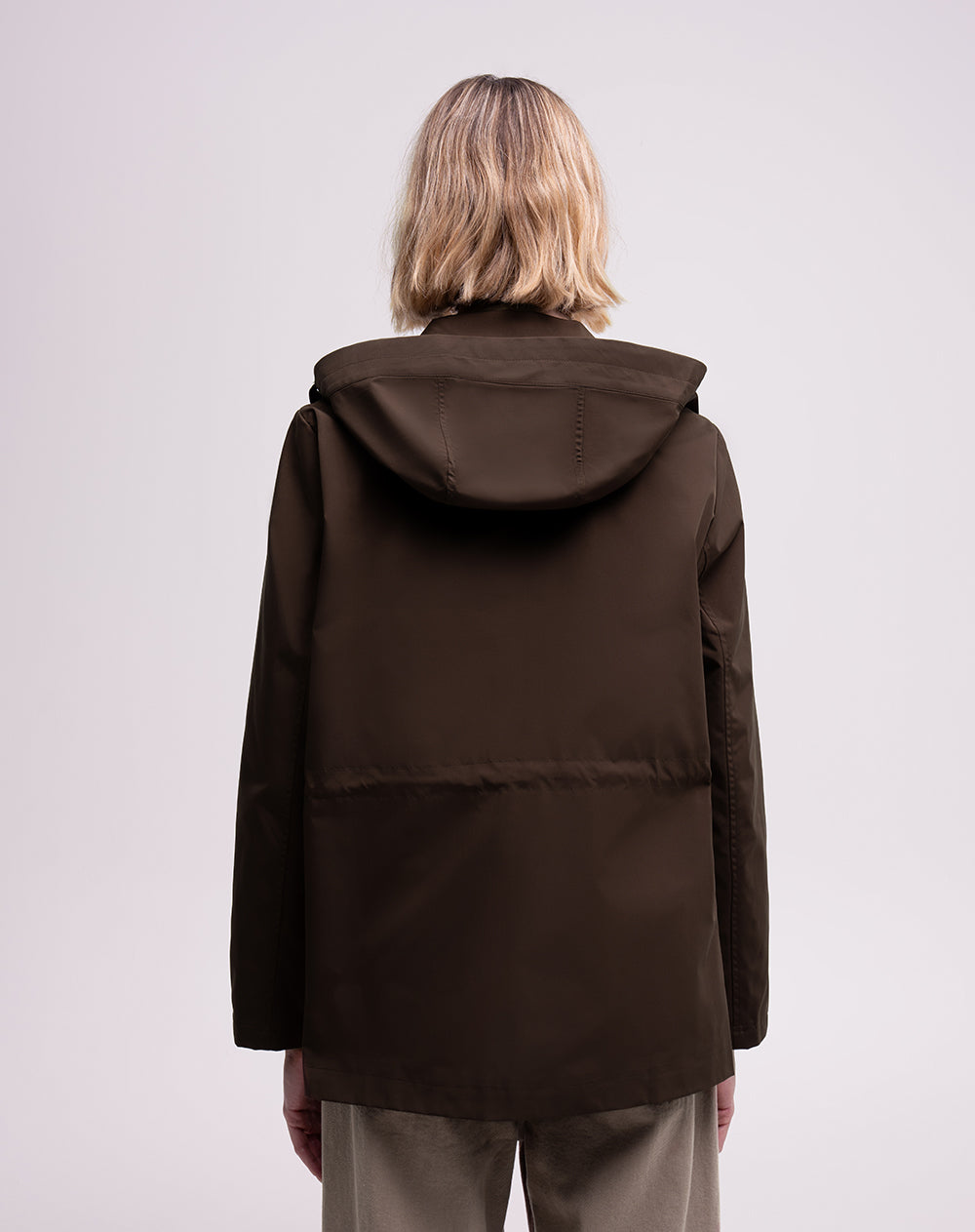 Chaqueta parka regular capucha removible café mujer