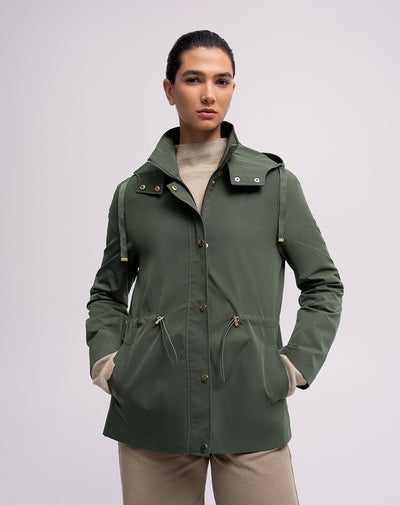 Chaqueta parka regular capucha removible verde mujer