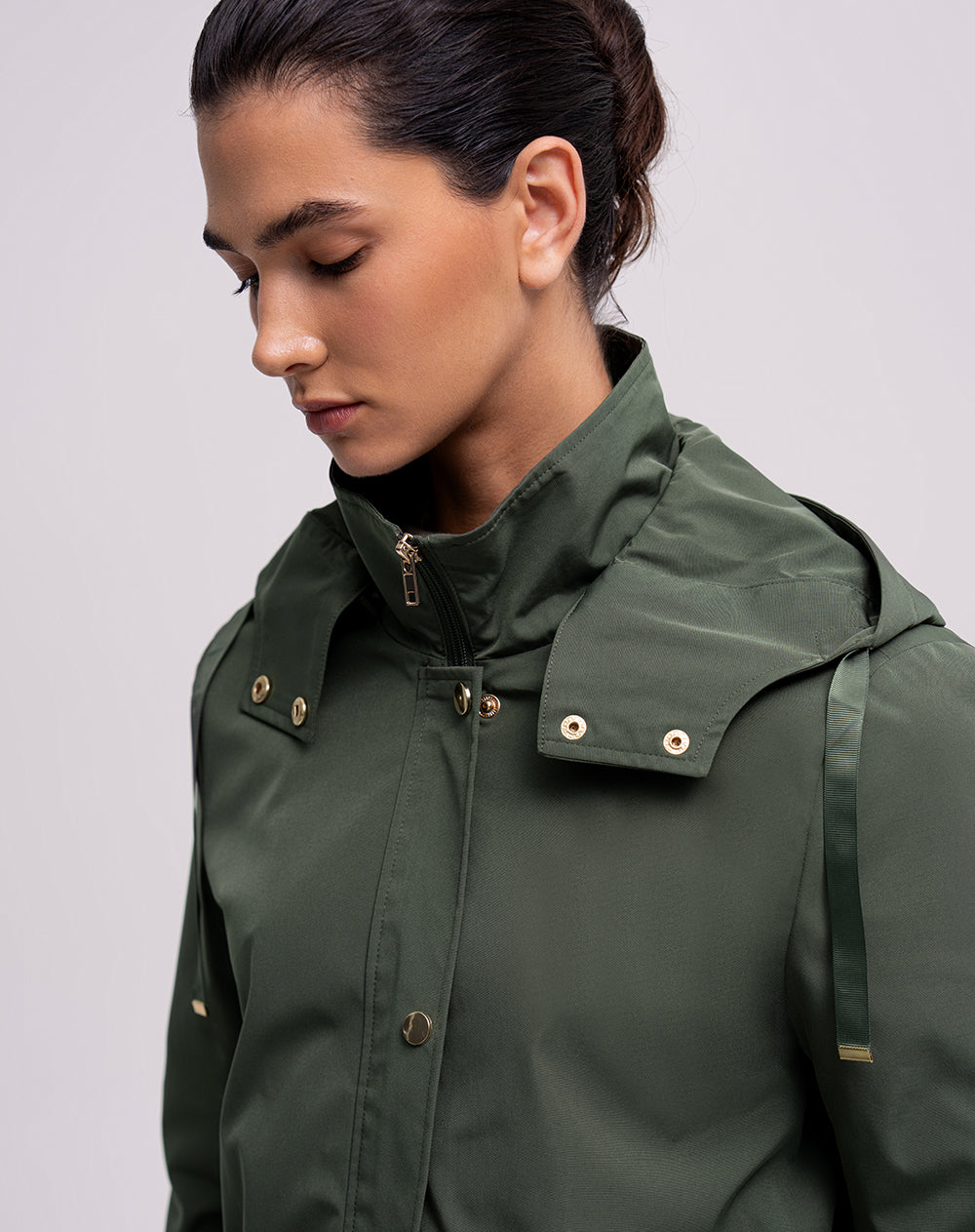 Chaqueta parka regular capucha removible verde mujer