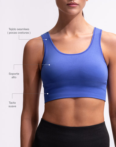 Top deportivo soporte alto seamless azul