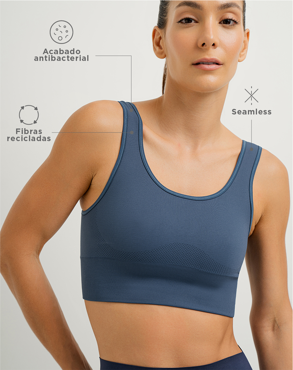 Top deportivo soporte alto seamless sin costura azul