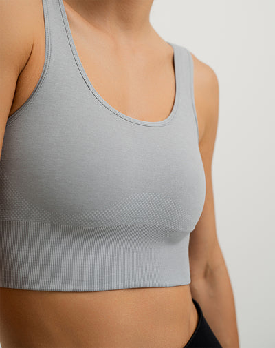 Top deportivo soporte alto seamless sin costura gris jaspe