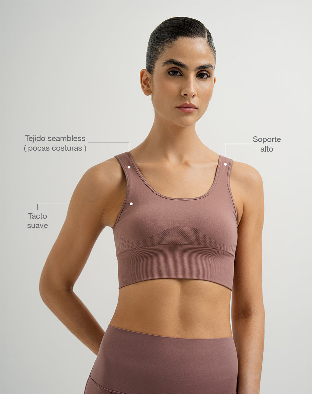 Top deportivo soporte alto seamless antibacterial palo rosa