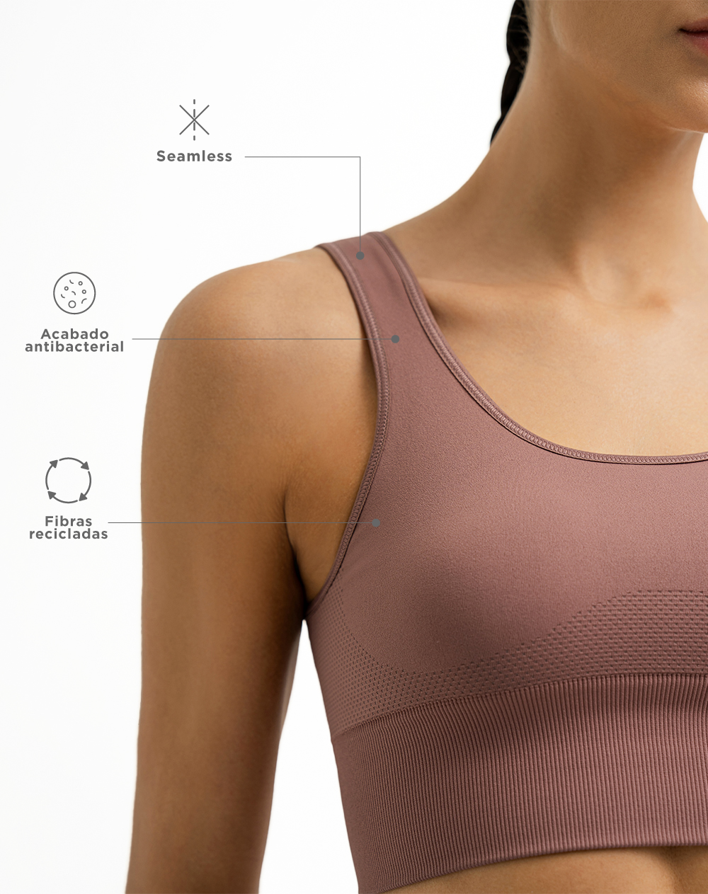 Top deportivo soporte alto seamless pocas costuras palo de rosa