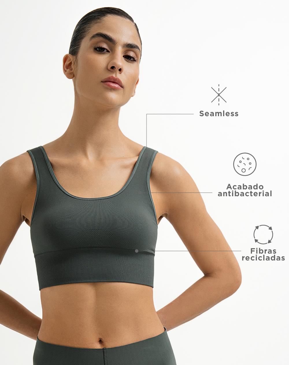 Top deportivo soporte alto seamless pocas costuras verde