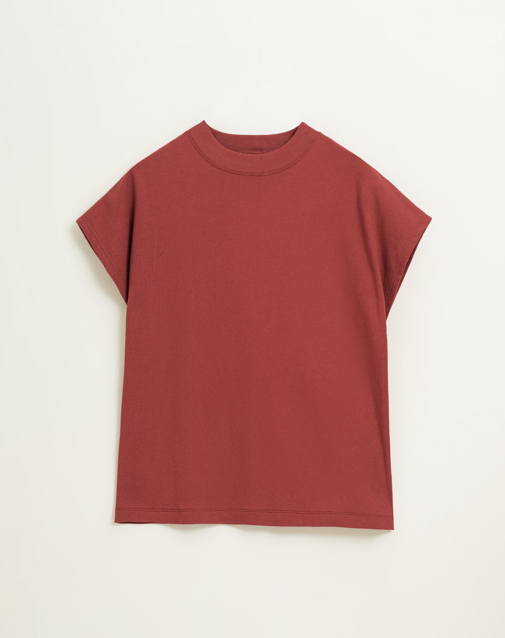 Camiseta manga rodada oversize algodón sostenible terracota mujer