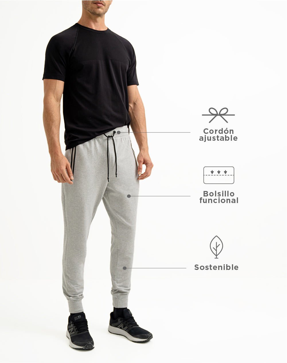 Jogger de algodón sostenible gris jaspe para hombre