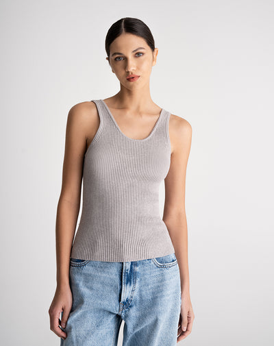 Camiseta esquelero ajustada tejido de punto gris mujer