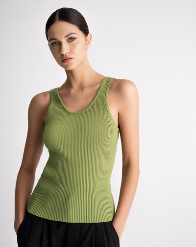 Camiseta esquelero ajustada tejido de punto verde mujer