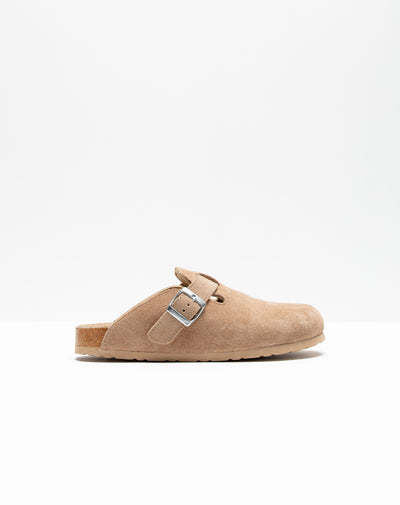 Zuecos tipo clog cuero gamuza beige hombre