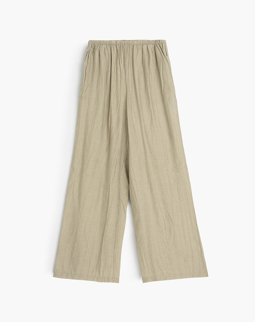 Pantalón tiro alto efecto arrugado caqui mujer