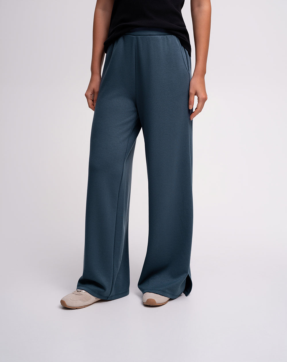 Pantalón confort tiro alto tacto suave azul mujer