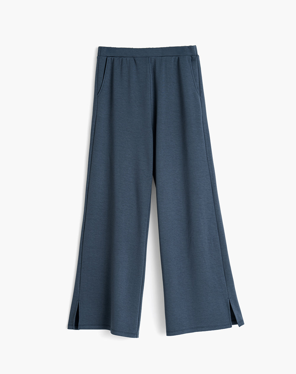 Pantalón confort tiro alto tacto suave azul mujer