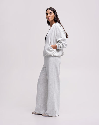 Pantalón confort tiro alto tacto suave gris mujer