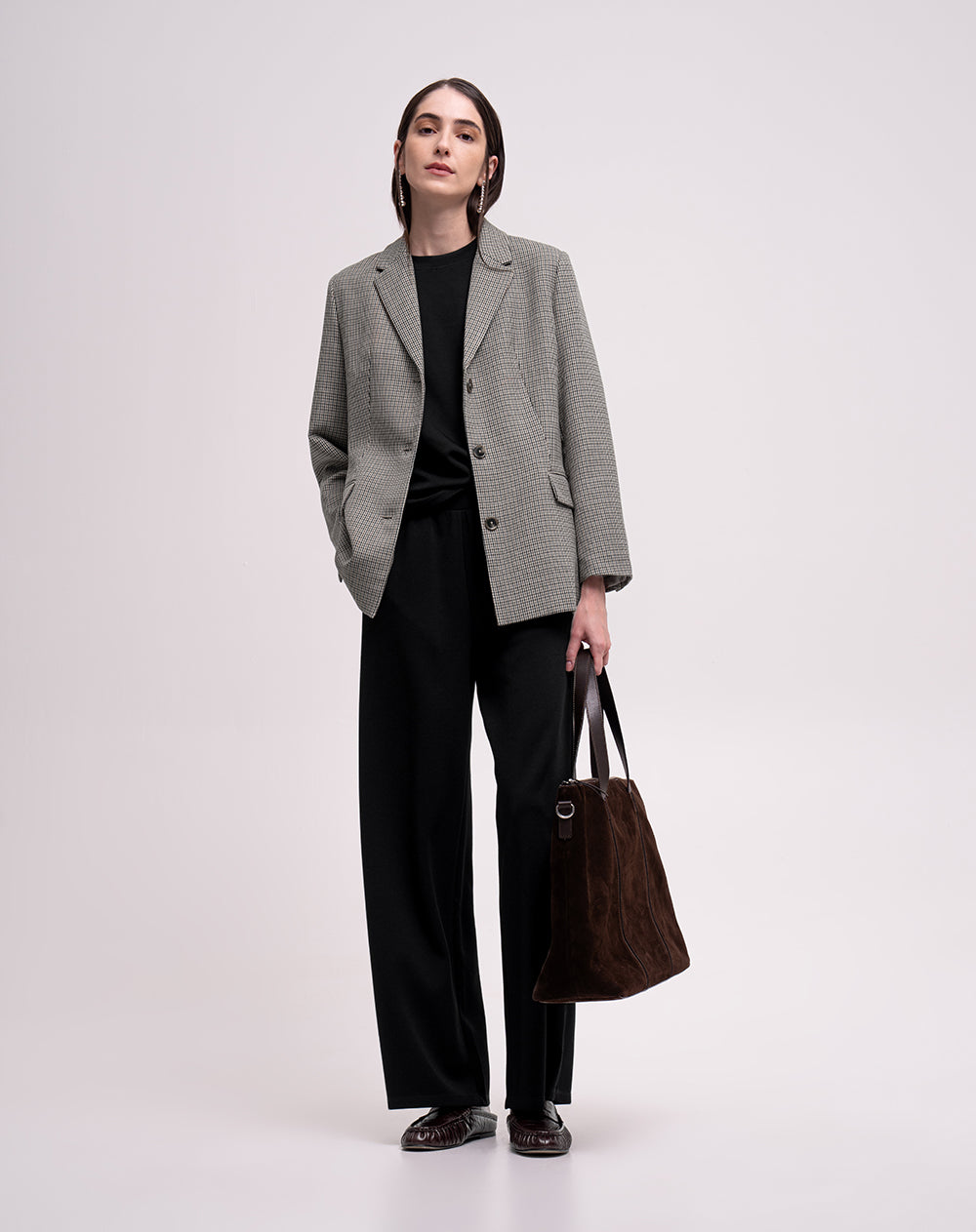 Pantalón confort tiro alto tacto suave negro mujer