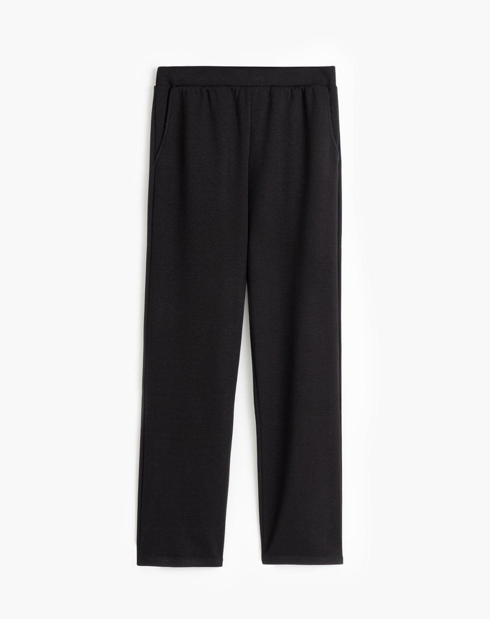 Pantalón recto tiro alto elástico en cintura negro mujer