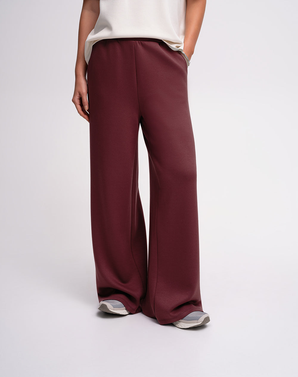 Pantalón confort tiro alto tacto suave vinotinto mujer
