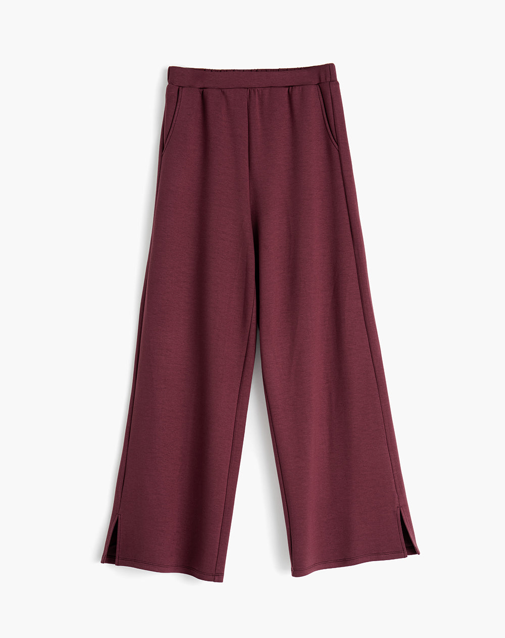 Pantalón confort tiro alto tacto suave vinotinto mujer