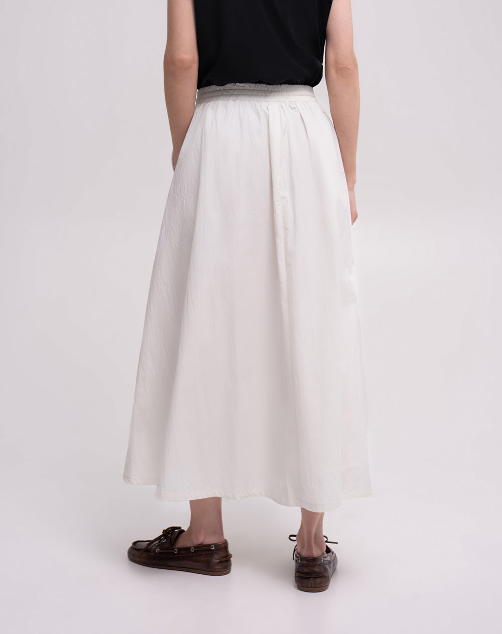 Falda midi amplia tiro alto vainilla mujer