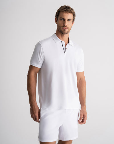 Polo deportiva hombre control humedad blanca