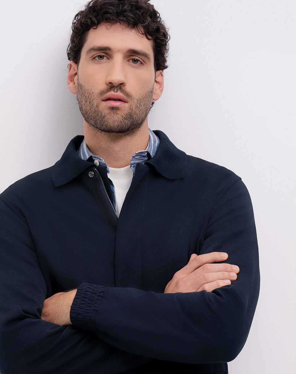 Chaqueta regular fit sin capucha en drill azul