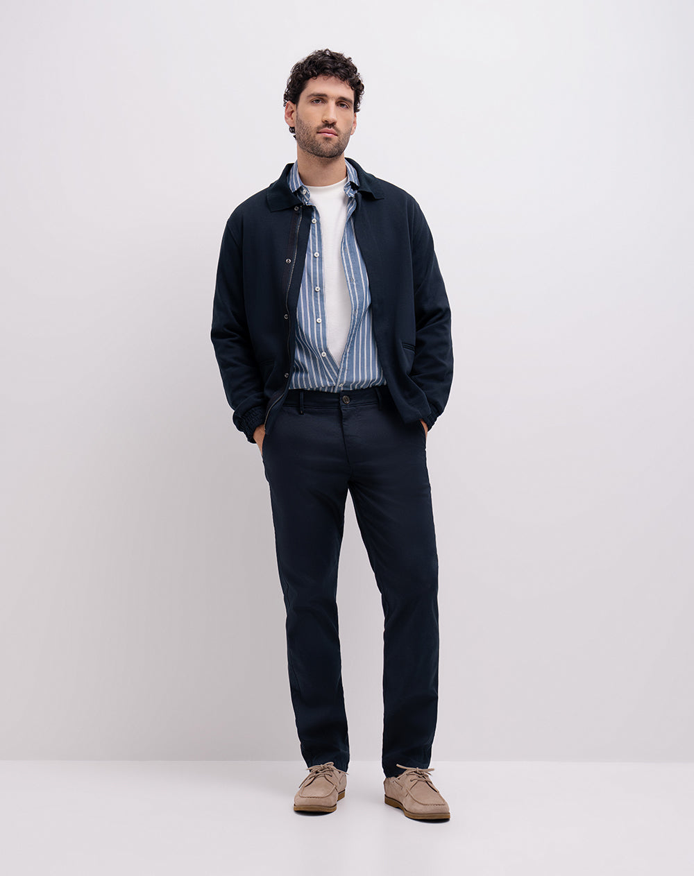 Chaqueta regular fit sin capucha en drill azul