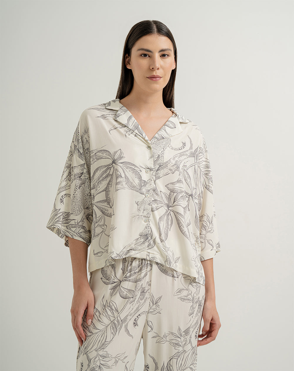 Camisa + panatalón de pijama mujer viscosa gris estampado