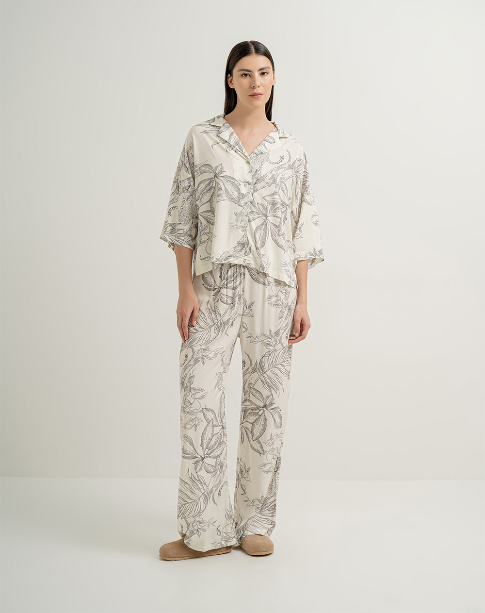 Camisa + panatalón de pijama mujer viscosa gris estampado